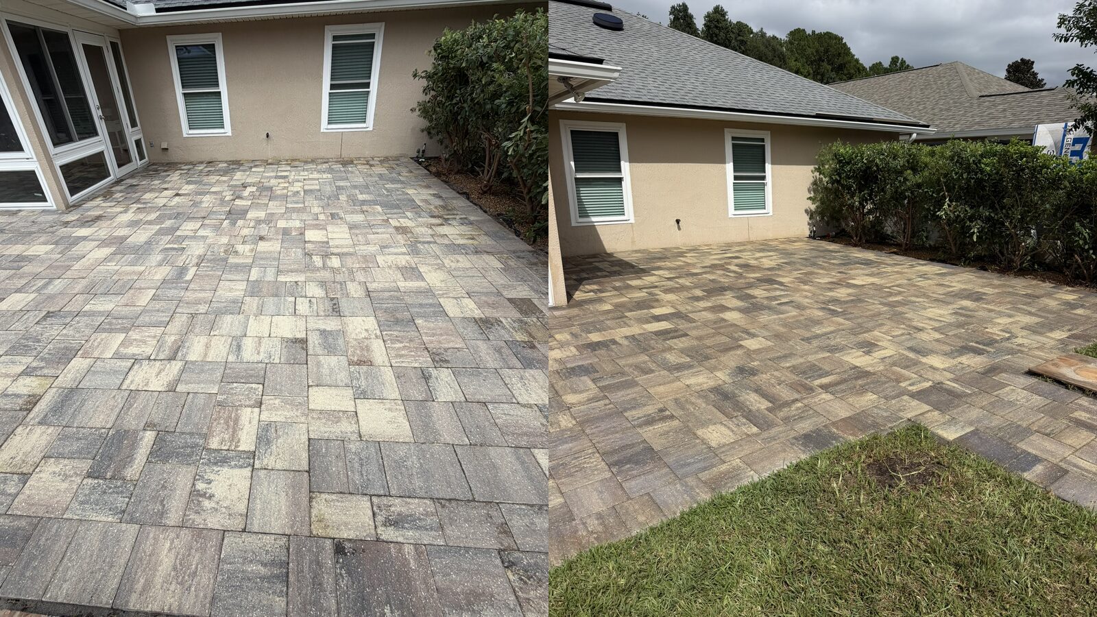Paver patio before and after cleaning and sealing, Port Orange area